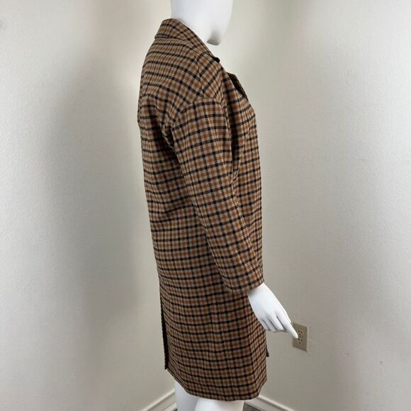 Zara Man Size M Brown Wool Plaid Check Oversized Long NEW Coat Office Modern - Picture 8 of 14